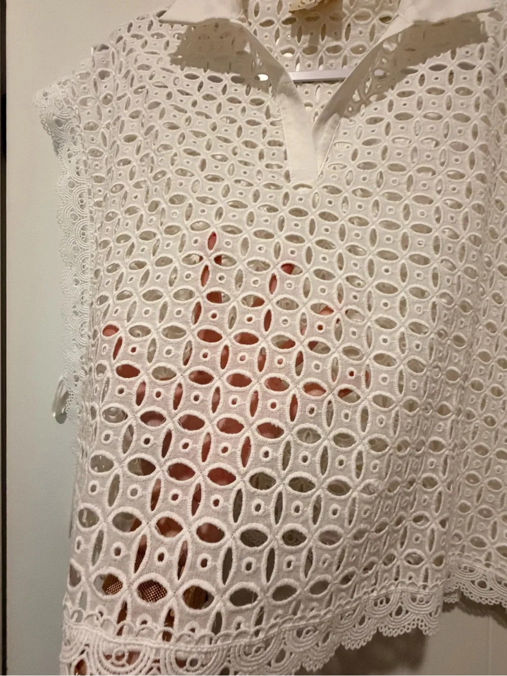 White Crochet Lace Polo Blouse - Women - Picture 2 of 6